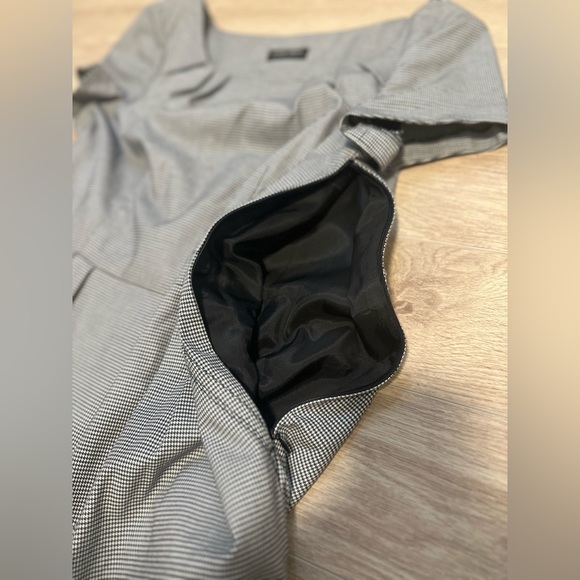 A-line midi cotton black and white houndstooth dress with detail - Picture 8 of 16